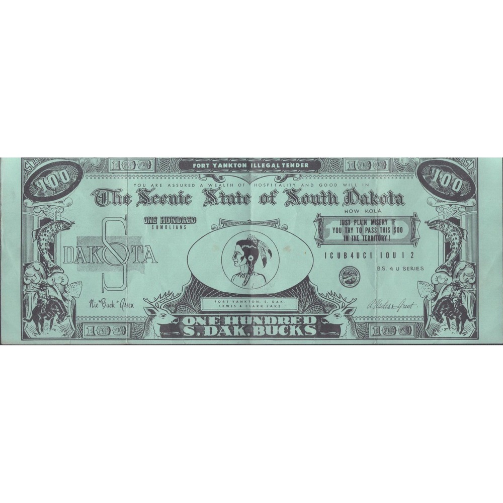 Vintage Novelty Currency Fort Yankton SD 100 Bucks Souvenir Bill